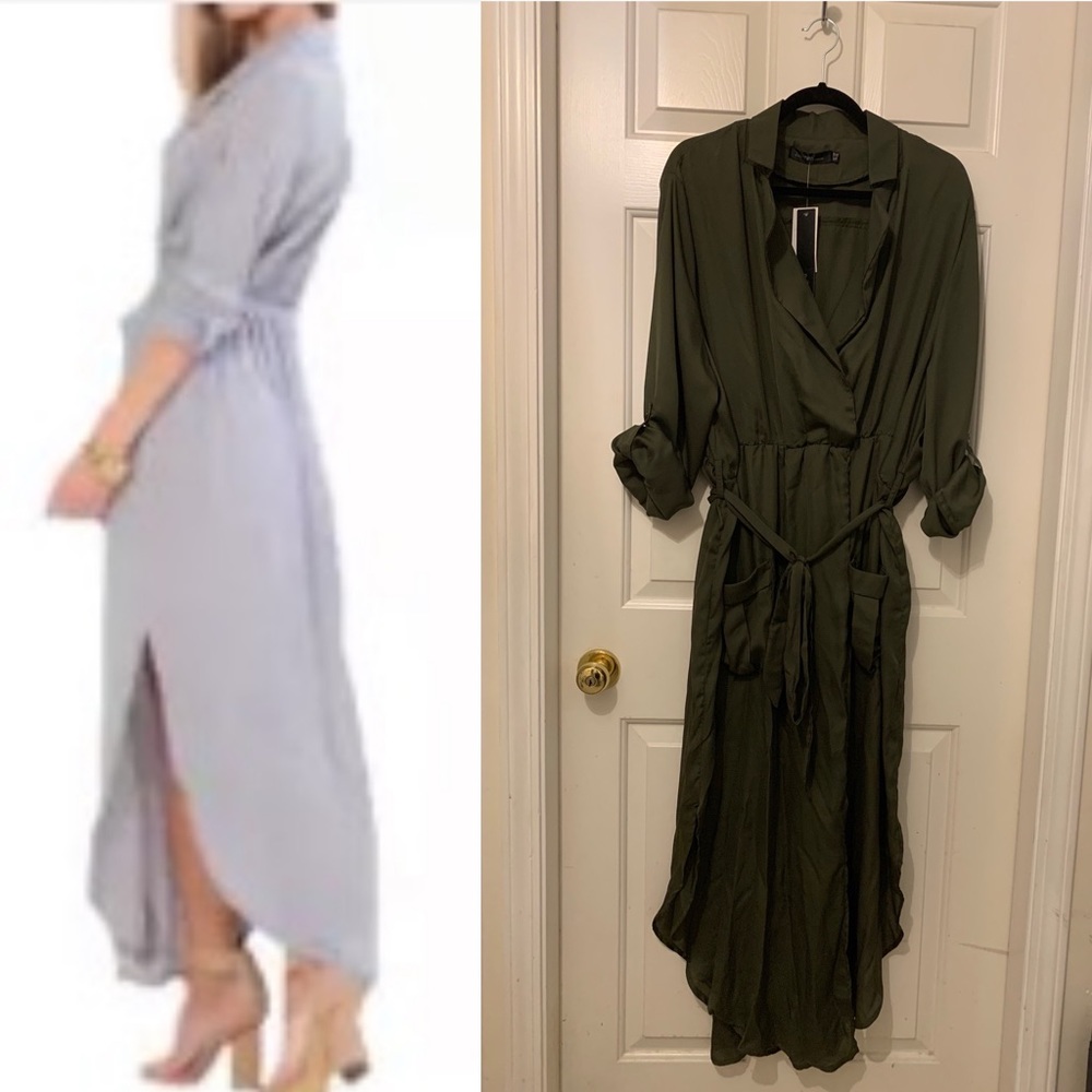 New faux wrap maxi dress w/deep v-neck (green)